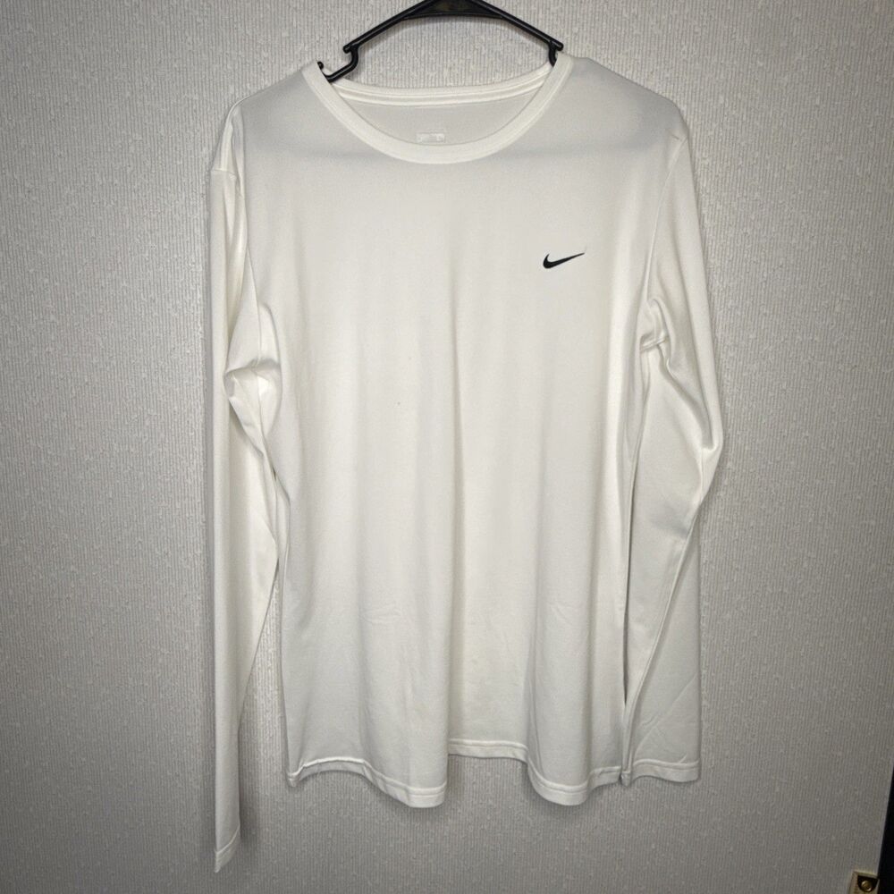 Nike Fit Mens Size L White Dri-Fit Long Sleeve Crewneck Pullover Shirt Activewea